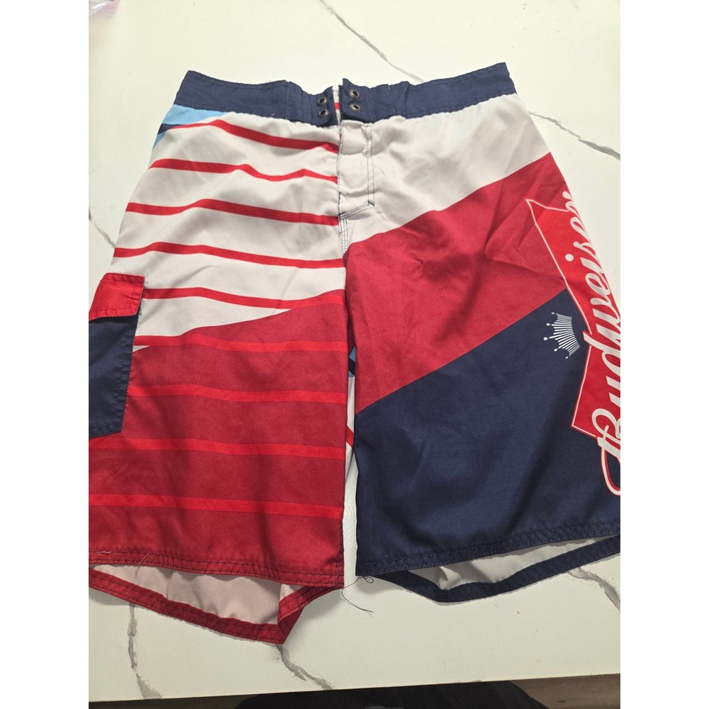 Budweiser Mens Board Shorts Swim Trunks Red White Blue Patriotic Beer Cargo 34
